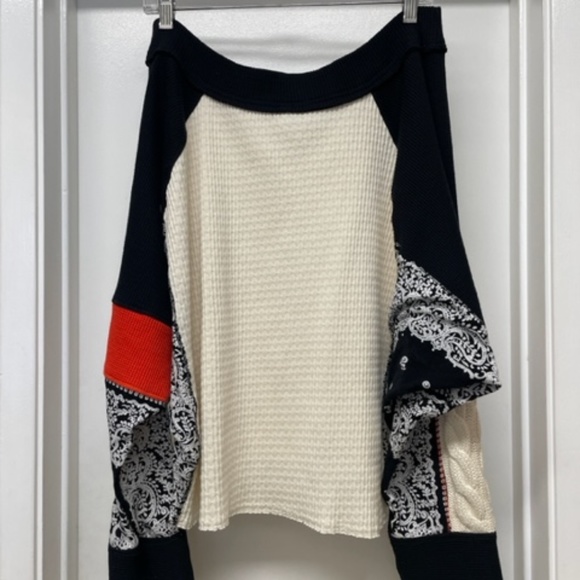 NEW Free People Josie Patterned Mixed Knit Top Textured Cable Trim - Picture 9 of 10